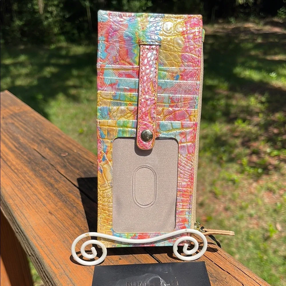 Brahmin Red and Pink Geometric Accents credit card holder - Picture 2 of 3